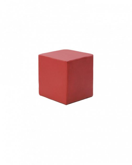 Square rood leren loungepoefje 50x45x45