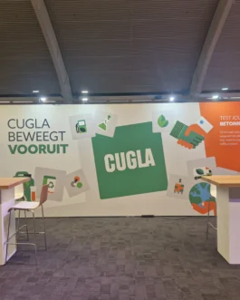 Fullcolor bedrukte beurswand 100×250 cm (bxh)